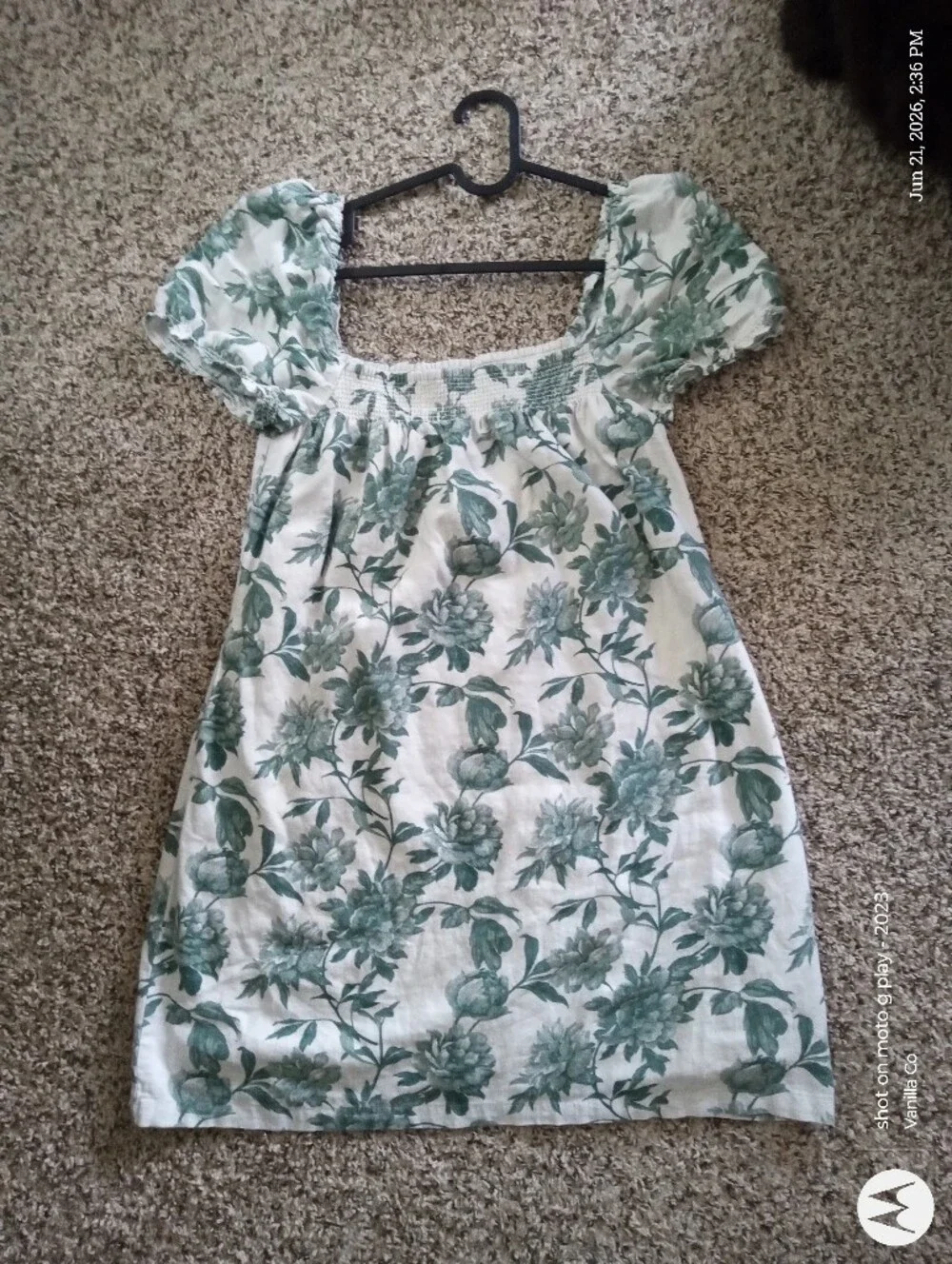 Abercrombie & Fitch Floral Trapeze Mini Dress Puff Sleeve Green White Size Large